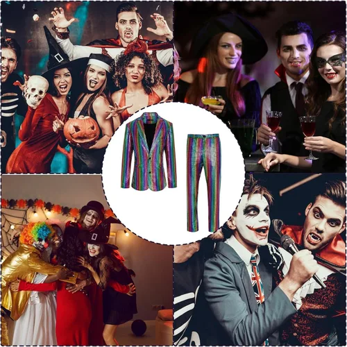 Vista 2 de BBAUER Trajes de lentejuelas, conjuntos de discoteca de 2 piezas para hombre, chaqueta brillante, chaqueta de lentejuelas con purpurina, traje