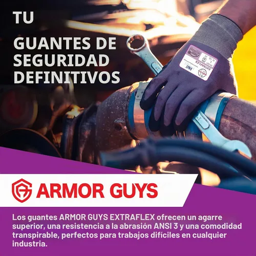 Vista 2 de Armor Guys 04-001 Guantes de trabajo ExtraFlex, abrasión ANSI 3, grandes 12 pares (L)