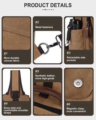 Vista 5 de Bolsa de mensajero para hombres, mochila cruzada pequeña, bolsa de hombro para hombres y mujeres, mochila con correa de lona