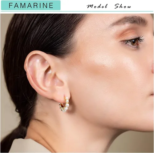 Vista 3 de FAMARINE Aretes de aro de perlas para mujer, aros de perlas ligeros para niñas