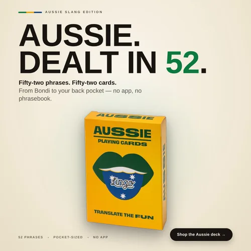 Vista 2 de Lingo Juego de cartas australianas 52 expresiones y frases australianas divertidas Divertido juego de cartas regalo para expatriados