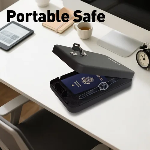 Vista 3 de Pistola, caja fuerte portátil de viaje para armas de fuego, caja fuerte para pistola, caja fuerte para armas de fuego en el automóvil con cerradura