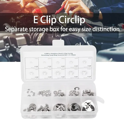 Vista 4 de Gaeirt Arandela de clip E, anillos de presión E Clip E Clip Circlip Surtido Kit de acero inoxidable premium para ejes y otras piezas móviles