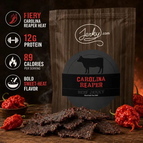 Vista 3 de Jerky All Natural Hot Carolina Reaper Beef Jerky, paquete de 3, 7.5