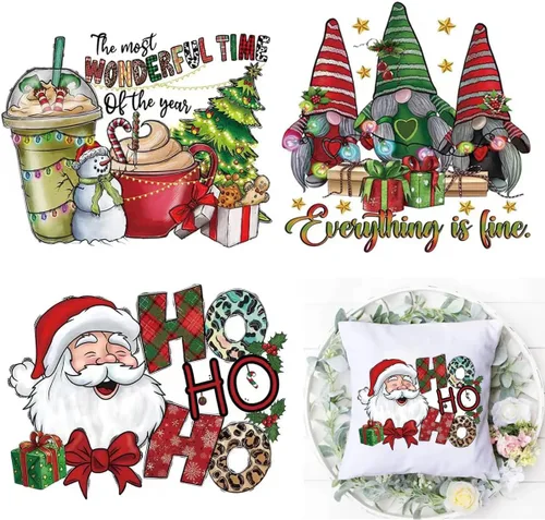 Vista 24 de Calcomanías de transferencia para ropa 2024 con texto en inglés «Merry Christmas» – Decoración navideña para planchar en el coche, gnomo de Papá