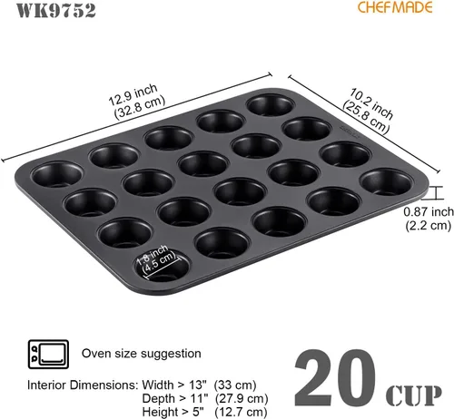Vista 2 de CHEFMADE Molde para magdalenas, antiadherente Mini molde para magdalenas de 20 cavidades