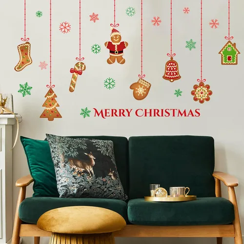 Vista 6 de Calcomanías de pared de Navidad, calcomanías de galletas de jengibre, decoración de pared de Feliz Navidad, calcomanías de pared extraíbles