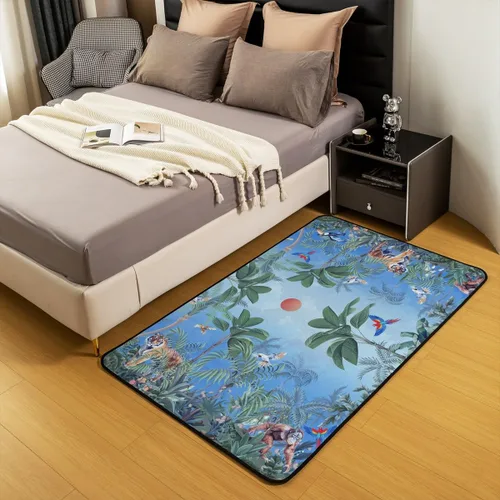 Vista 5 de jejeloiu Alfombra para sala de estar de animales de la selva para niños, 3 x 5, alfombra de área de tigre para niños, niñas, adolescentes