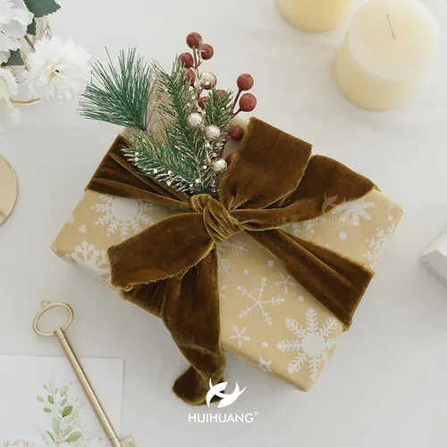 Vista 3 de HUIHUANG Cinta de terciopelo marrón de 2 pulgadas hecha a mano de seda deshilachada para ramo de flores, envoltura de regalos, invitaciones