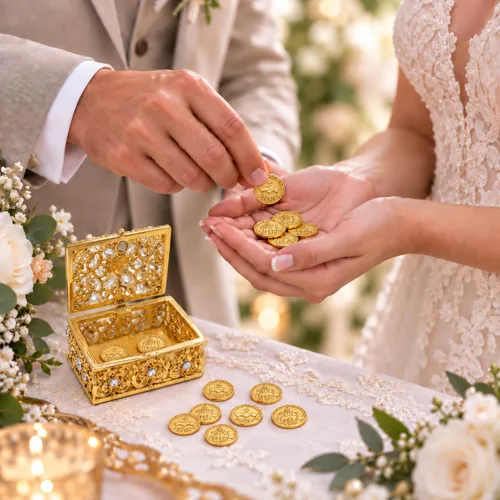 Vista 5 de Arras de Boda - Monedas de Boda - Caja decorativa con cristales de diamantes de imitación recuerdo 76 (dorado)