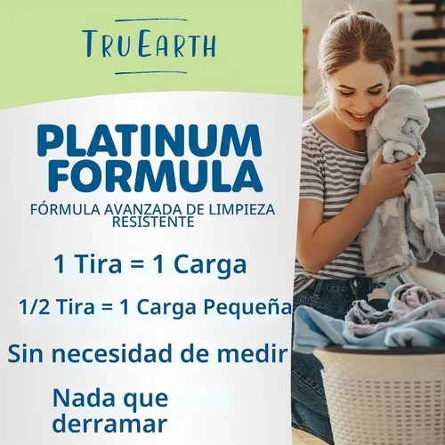 Vista 6 de Tru Earth Platinum – Hojas de detergente para ropa resistentes – hasta 64 cargas (32 unidades), sin fragancia, fórmula de tiras ultraconcentradas