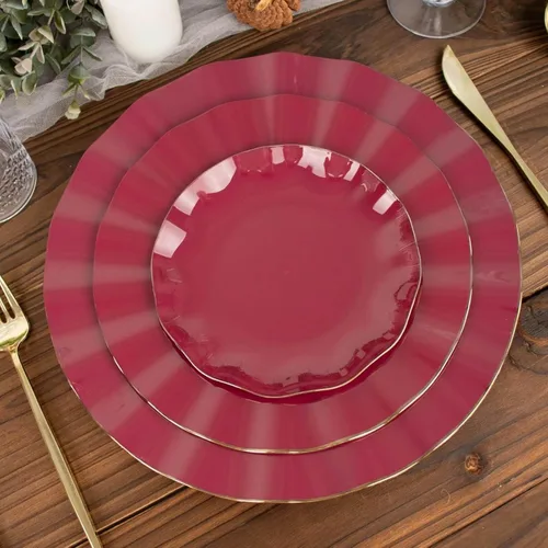 Vista 6 de Efavormart Paquete de 10 Platos Redondos de Plástico para Postre y Ensalada Color Burdeos de 6", Platos Desechables para Aperitivos con Borde
