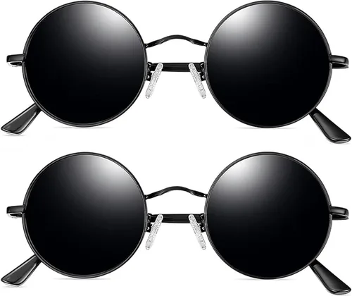 Vista 45 de Joopin Gafas de sol redondas pequeñas Hippie Circle Teashades Traje de protección UV Todo negro