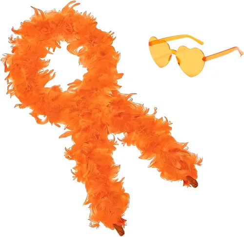 Vista 9 de Boa de plumas con lentes de sol sin montura de corazón, boa de plumas de 4 pies para despedida de soltero, Halloween, accesorio de disfraz
