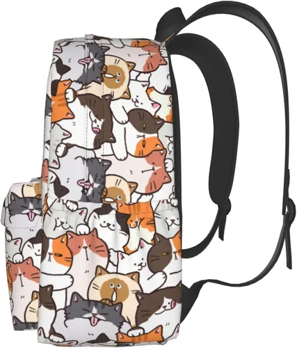 Vista 3 de Mochila Escolar Ligera Bolsa de Libros Mochila de Día Casual para Niñas Niños Mujeres Hombres Viaje Laptop 16 Pulgadas, Gato, Mochilas Daypack