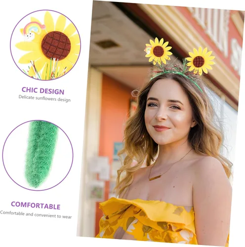 Vista 8 de KJHBV Diadema de girasol para niñas, accesorios para el cabello, guirnalda de decoración para niñas, accesorios de decoración para el cabello