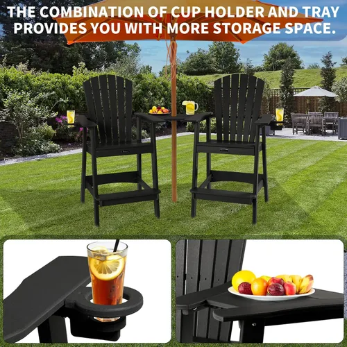 Vista 6 de FUNBERRY Silla alta Adirondack, sillas altas para balcón para todo tipo de clima, con soporte para tazas