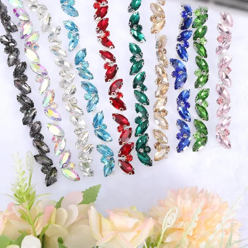 Vista 4 de uxcell Borde de cadena de diamantes de imitación de 1 yarda, aplique de cadena de cristal brillante de 0.394 pulgadas para costura, joyería