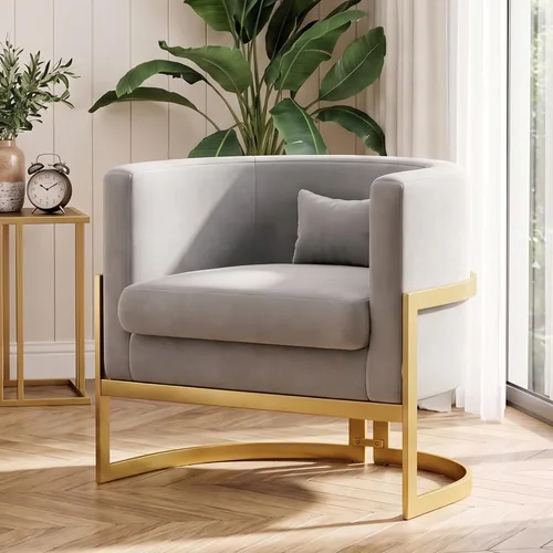Vista 13 de Silla Decorativa de Terciopelo Dorado Silla Moderna de Barril Sillas Tapizadas con Brazos para Dormitorio, Sala de Estar, Sofá, Sillas de Club