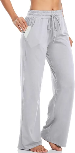 Vista 4 de ADANIKI Pantalones deportivos para mujer, pantalones de yoga con bolsillos para mujer, pijamas de trabajo, pantalones de pierna ancha con cordón