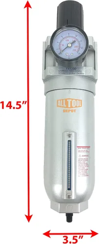 Vista 2 de Regulador de filtro de aire comprimido en línea NPT de 1 pulgada NPT SUPER DUTY Combo Piggyback, cuenco de metal, elemento de 5 micrones, ajustable