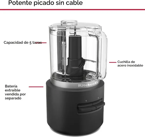 Vista 3 de KitchenAid Go™ - Picadora de alimentos inalámbrica - batería vendida por separado, KFCR500, Negro mate Cordless, Battery Sold Separately, 5 cup