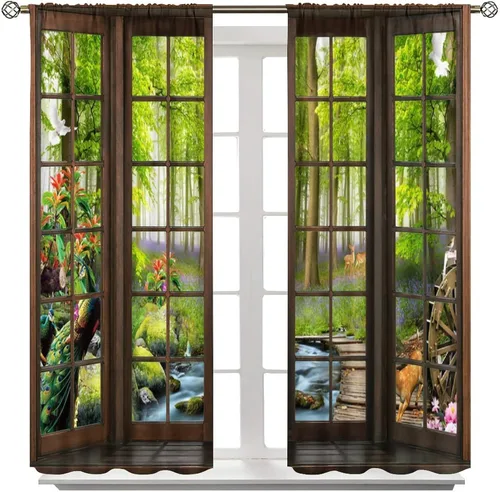 Vista 271 de Cortinas de paisaje, ventana 3D, primavera, bosque, vida silvestre, paisajes de naturaleza, dormitorio, sala de estar, cortinas térmicas opacas de 2
