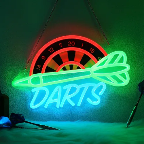 Vista 10 de CoolGift Mart Luz de Neón de Dardos de Cerveza, Letrero de Pared LED de Neón Regulable Alimentado por USB, Decoraciones para Dormitorio Cueva