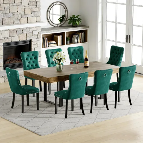 Vista 29 de Juego de mesa de comedor extensible de 5 piezas para 4, mesa de cocina de madera marrón de 63-78.7 pulgadas con 4 sillas acolchadas beige, juego