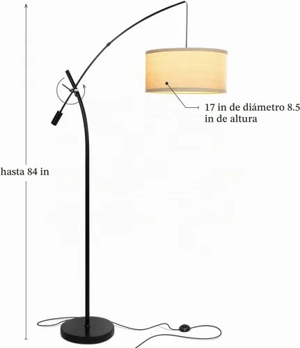 Vista 3 de Brightech Grayson Lámpara de pie LED de arco para oficina y sala de estar, lámpara de brazo ajustable en estilo industrial para lectura de Negro