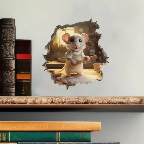 Vista 2 de Home Baker Mouse - Calcomanía de pared con agujero de pared, extraíble con efecto 3D