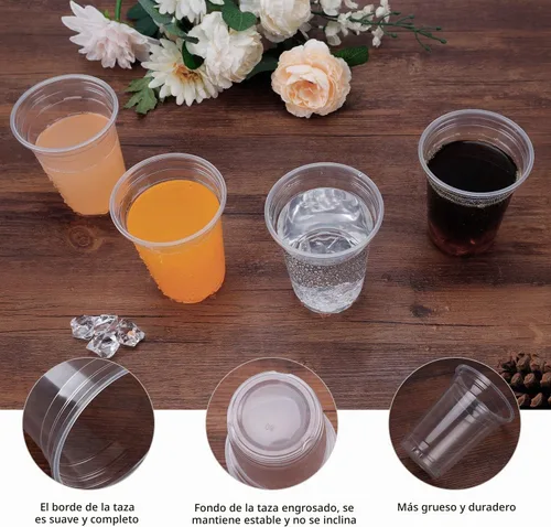 Vista 4 de Vasos desechables de plástico transparente, paquete de 100, vasos de agua de 14 onzas