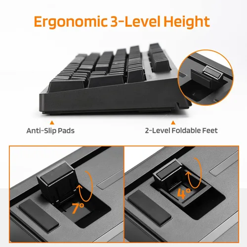 Vista 7 de LTC NB1041 Nimbleback Teclado mecánico con cable intercambiable en caliente 104 teclas RGB retroiluminado para juegos interruptor rojonegro