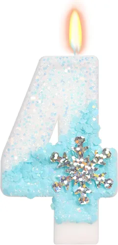 Vista 39 de Velas de cumpleaños con temática de nieve, suministros de fiesta de cumpleaños de invierno, decoración de pastel número 0 de 2.76 pulgadas (número 0)