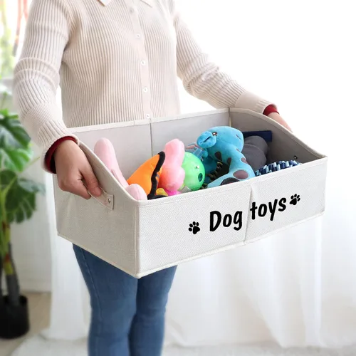 Vista 8 de PET ARTIST Cesta de almacenamiento y organización plegable resistente para perros, bonita caja de juguetes para perros con asas, caja de juguetes