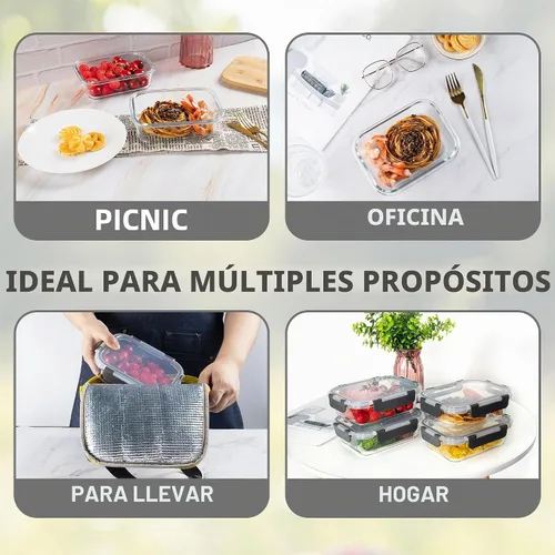 Vista 5 de Paquete de 10 recipientes de vidrio de 22 onzas para preparación de comidas, recipientes de almacenamiento de alimentos con tapas