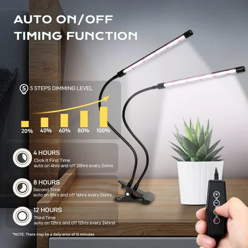 Vista 4 de iPower Luz LED de crecimiento con espectro completo para plantas de interior, cuello de cisne ajustable, 5 niveles regulables, 3 modos de Blanco
