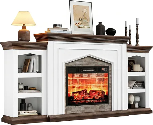 Vista 13 de 8-Color Electric Fireplace TV Stand, 104" Entertainment Center with Heater Negro