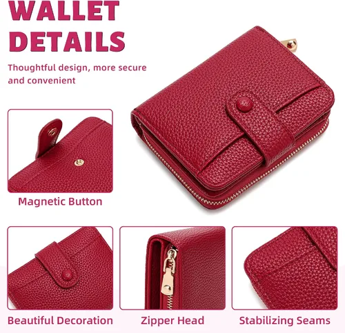 Vista 5 de veniee Cartera de tarjetas para mujer con tarjetero y organizador de tarjetas de crédito, Rojo -, Cartera con tarjetero