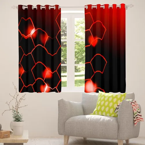 Vista 4 de Cortinas de oscurecimiento rojas y negras (2 paneles, 38 x 45 pulgadas), cortinas de panal para dormitorio, sala de estar, decoración de niños