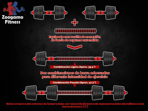 Vista 3 de Juego de mancuernas ajustables de 66 libras, mancuernas de peso libre con barra de conexión utilizadas como barra, para hombres y mujeres, gimnasio
