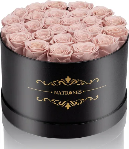 Vista 24 de 27 rosas preservadas en una caja de flores para entrega, regalos