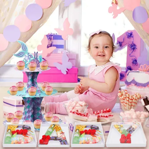 Vista 8 de Bandeja de papel rellenable de 12.5 pulgadas con números y letras de cartón, tablero de charcutería, bandeja para cupcakes dulces, caja decorativa