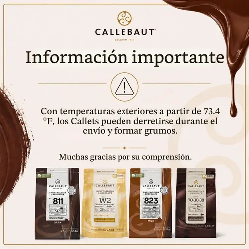 Vista 9 de Callets belgas de chocolate con leche (chispas) para hornear - 33.6% - 1 bolsa, 5.5 libras 33.6% min dry cocoa solids; 20.8% min dry milk solids