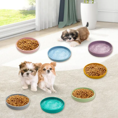 Vista 7 de Tazón de silicona poco profundo para perros, tazones de comida para gatos de 7 pulgadas, platos planos para cachorros, lindos platos para fatiga