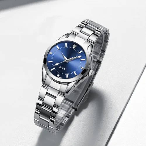 Vista 2 de Reloj analógico de cuarzo para mujer, clásico, plateado, de acero inoxidable, resistente al agua, reloj analógico