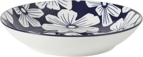 Vista 5 de Gibson Home Heritage Sky - Juego de 4 cuencos para pasta, cuencos redondos de cerámica de 8 pulgadas, diseño floral azul y blanco, uso diario