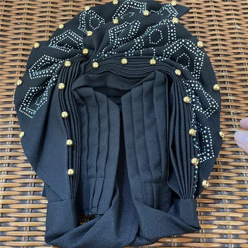 Vista 4 de Diadema de gel Nigeriano Aso Oke Auto con cuentas y piedras ya hechas africanas para mujer