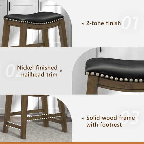 Vista 5 de Homelegance Ordway Taburetes de Altura de Comedor de Madera Maciza - Taburetes de Altura de Mesa Estilo Silla de Montar para Comedor de Transición