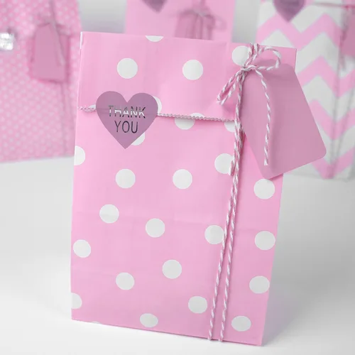 Vista 9 de SMINTINE Paquete de 30 bolsas de golosinas rosas con calcomanías de agradecimiento, etiquetas de papel, cuerda de algodón para panaderos, bolsas